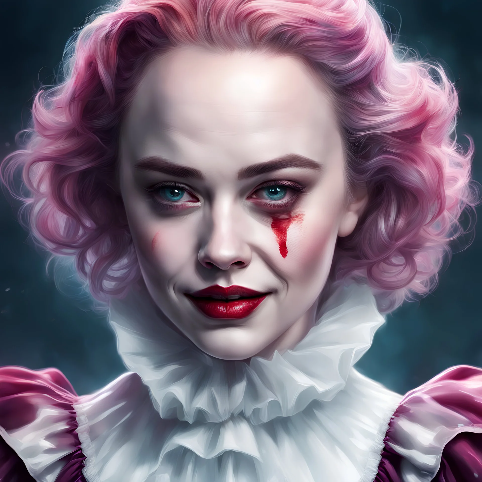 A beautiful portrait of Emilia Clarke as Pennywise from the movie IT, digital art by Eugene de Blaas and Ross Tran, vibrant colour scheme, very detailed, in the style of romanticism, cinematic, artstation, Greg rutkowski, (Masterpiece:1. 3), (best quality:1. 3)