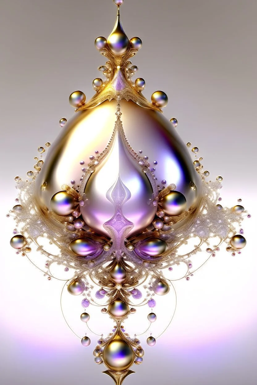 completely in the center of the frame, three-dimensional multi-layered fractal shape of four rotating droplets, high-octane rendering, fantasy, abstraction, bright light from behind, gradient, color pale lilac, silver, light pink, gold, pearls, golden thin curls in the light, front view, aesthetically pleasing, exquisite, elegant, beautiful, professional photo, high resolution 1080px, high quality, high detail, 30mm lens,1/250s, f/2.8, ISO 100, 4k, 6d, Dali style