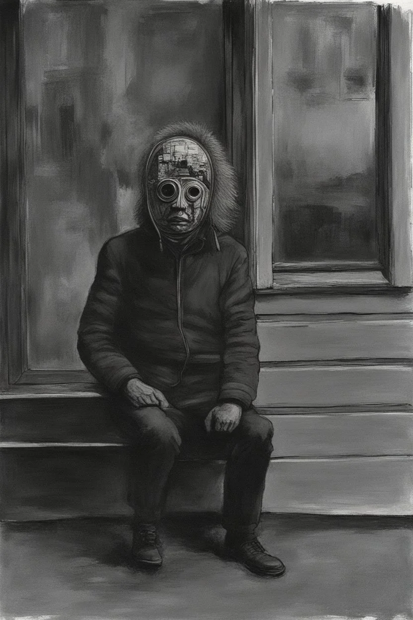 realism, street, russian depression, music album, from the window, depression, russian 90, post punk, man with old god mask