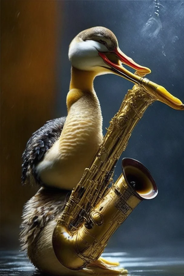 duck playing saxophone
