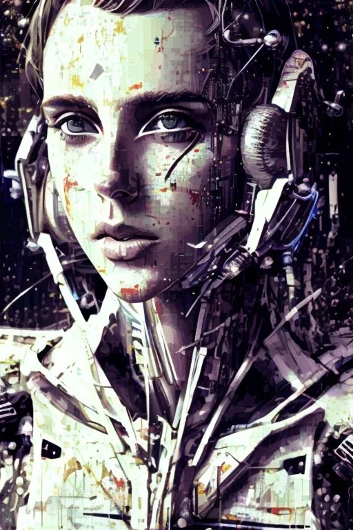 Danish singer MØ face,Abstract Yoji Shinkawa,cyberpunk,