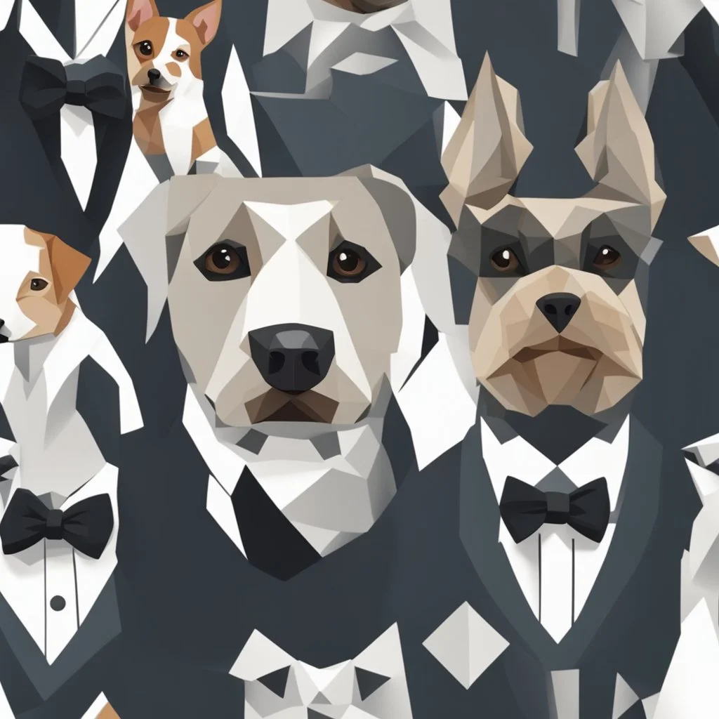 make one realistic business dog that is made of shapes and has a suit on looks a little like crystals