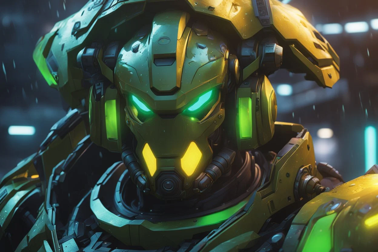 Machine in 8k anime cgi artstyle, orisa them, neon effect, close picture, rain, apocalypse, intricate details, highly detailed, high details, detailed portrait, masterpiece,ultra detailed, ultra quality