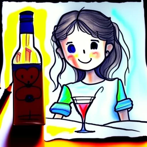 draw a painting like a 4 years old have drawn it, the painting is about her alcoholic father