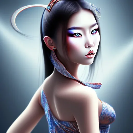 Asian woman with dark blue eyes