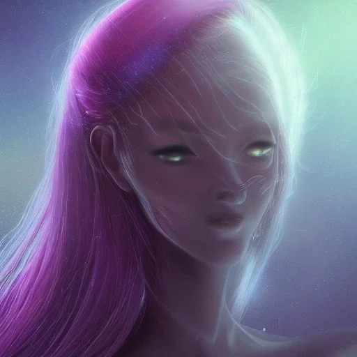 Autoportrait, galaxy hairs beautiful alien girl ultra-realistic, highly detailed, masterpiece, delicate detailed, sharp focus, insanely detailed, fantasy art, intricate detailed, elegant, fog, Special Lighting, Vibrant, color Scheme, forest, unreal engine 5, trending on artstation, anime