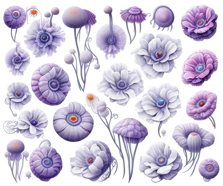 Vector anemone set illustration. Watercolor white backdrop