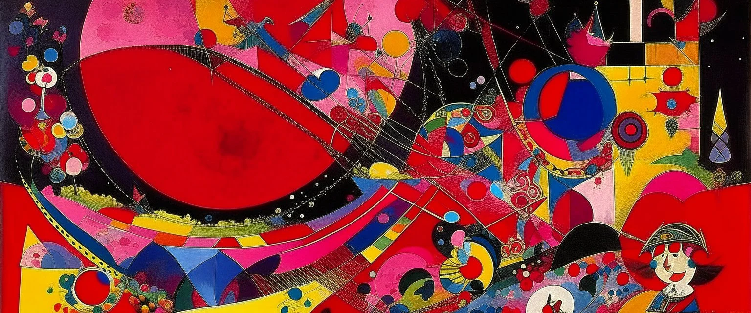 A magenta circus with tricky magic painted by Wassily Kandinsky