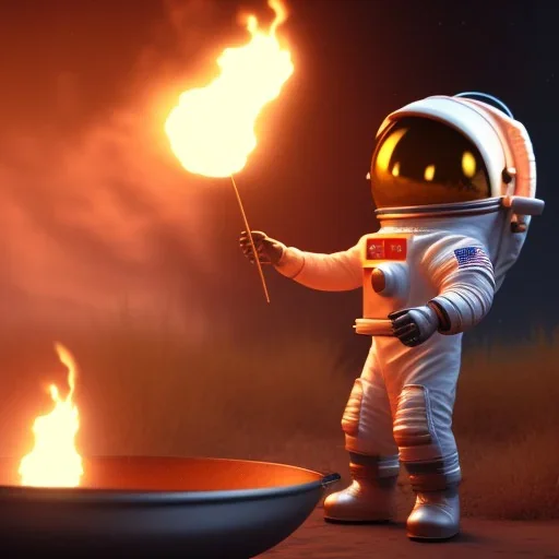 astronaut cooking marshmallows on barbecue from mars unreal engine 5, octan render