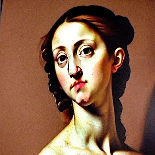 half body Portrait of a beautiful busty woman Caravaggio style