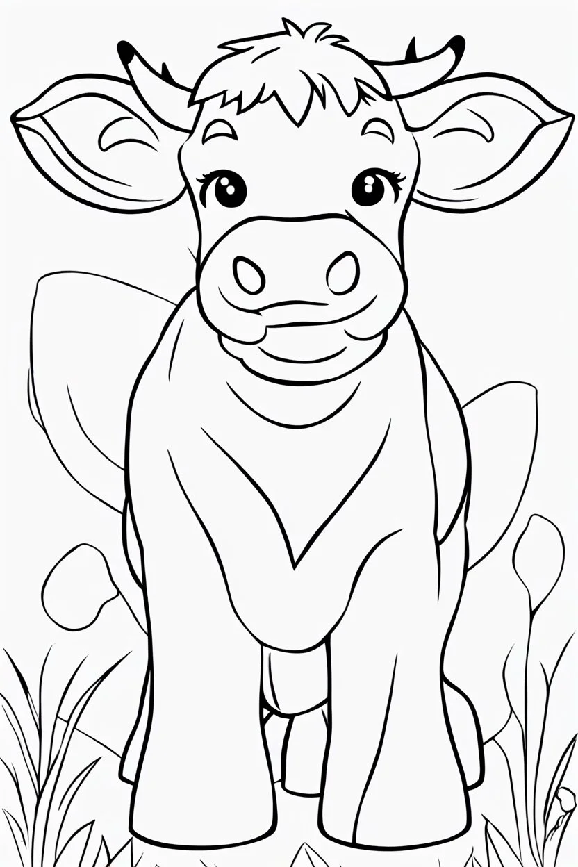 coloring page for kids, COW, thick outline, low details, no shading, no color