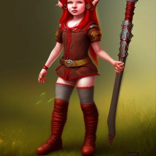 Full body Red hair halfling girl