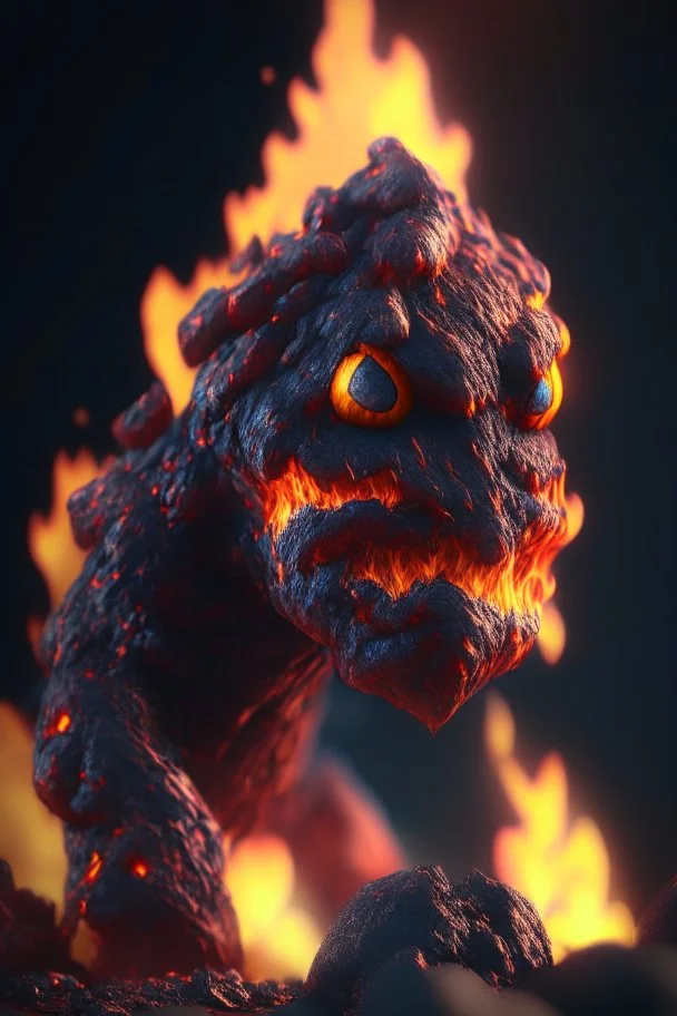 Lava creature , 8k, highly detailed, small minutiae, tiny features, hires, 8k, uhd, realistic shaded volumetric lighting, volumetric, color scheme, toned colors, colorful