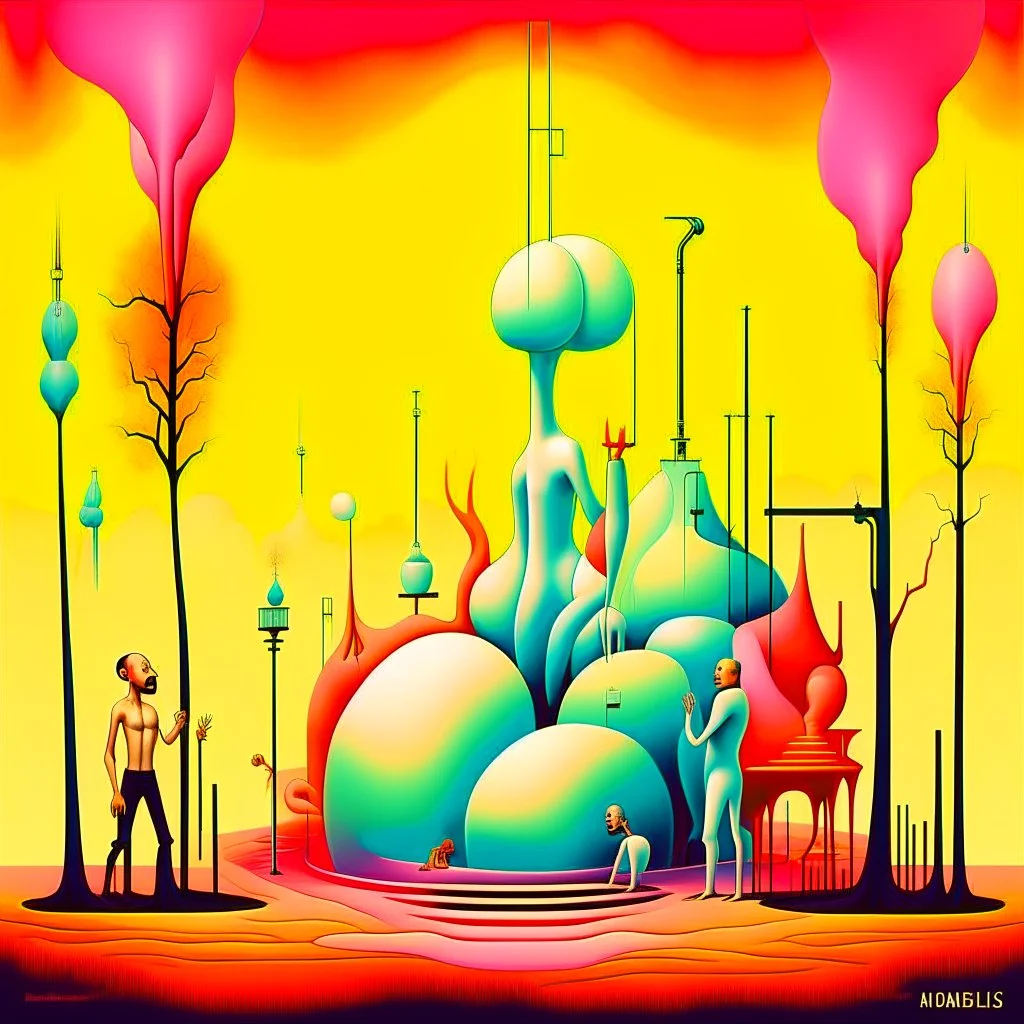 Surreal, Style by Yves Tanguy, Dante's third level of hell = GLUTTONY, gloop running through tubes, symbolic art, massively obese non-human, biomorphic deformity, Expressionism
