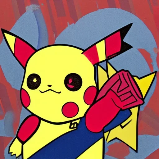 portrait of Pikachu wearing iron man suit highly detailed stormy background