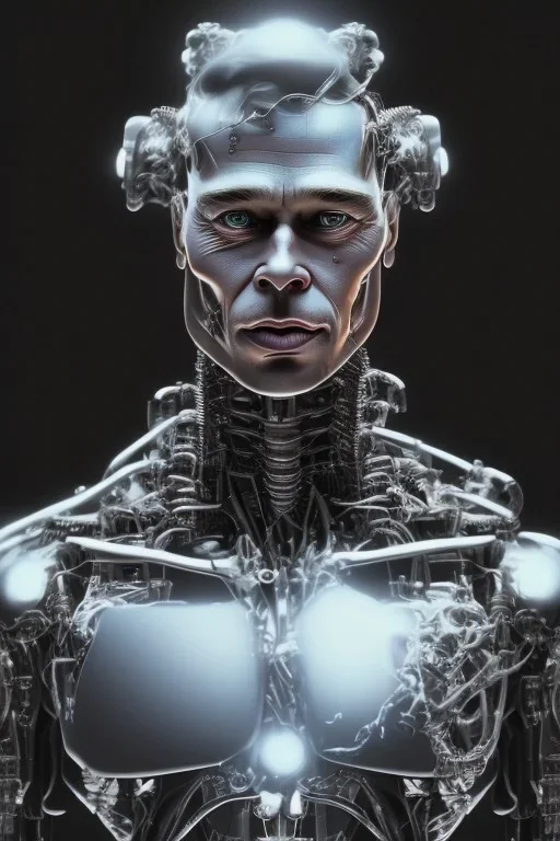 Brad Pitt sorrow terminator robot, dark age, 8k resolution, realistic, intricate, 8k resolution, high-quality, fine-detail, digital art, detailed matte, volumetric lighting, dynamic lighting, photorealistic