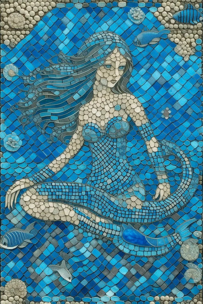 A beautiful blue mermaid kingdom designed in ancient Roman mosaics