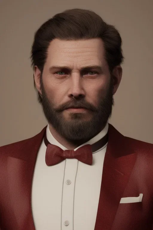 8K, a Highly detailed stunning portrait of Dom man with a submissive woman, white suit, beard, and short hair, bad boy