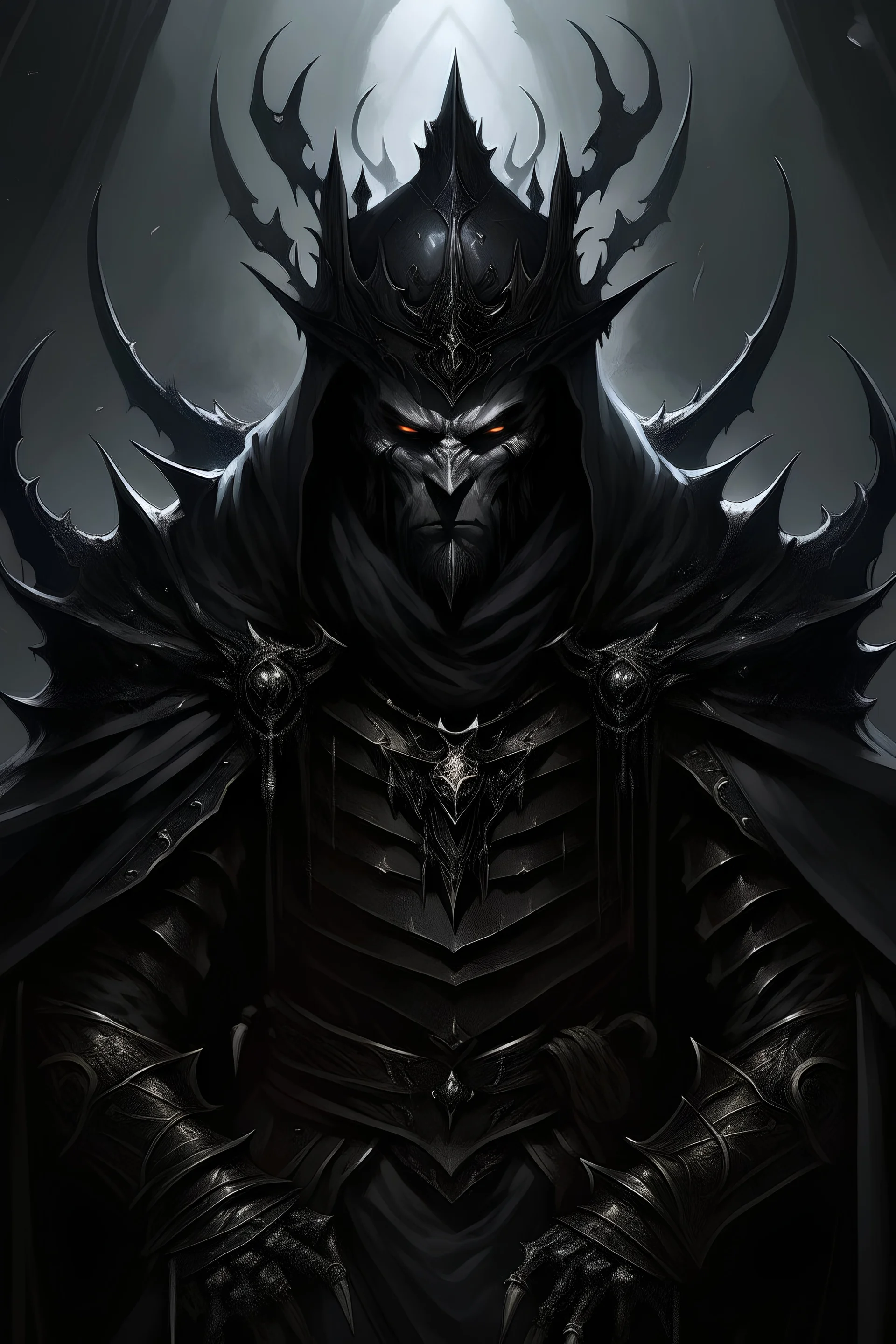 A malevolent king draped in flowing black attire that seems to absorb the surrounding light. His sinister crown, adorned with ominous spikes, rests upon a head crowned with jet-black hair. Lord Obsidian's eyes, a dark abyss reflecting cruelty and malice, lock onto you with an unsettling intensity. A deadly grin curves across his face, betraying the depths of his malevolence. In the shadow of his presence, an aura of darkness and foreboding surrounds Lord Obsidian, marking him as an evil man.