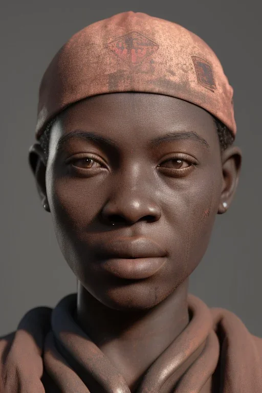 african portrait, rusted clocks, rust, scaffolding, perfect face, high detail