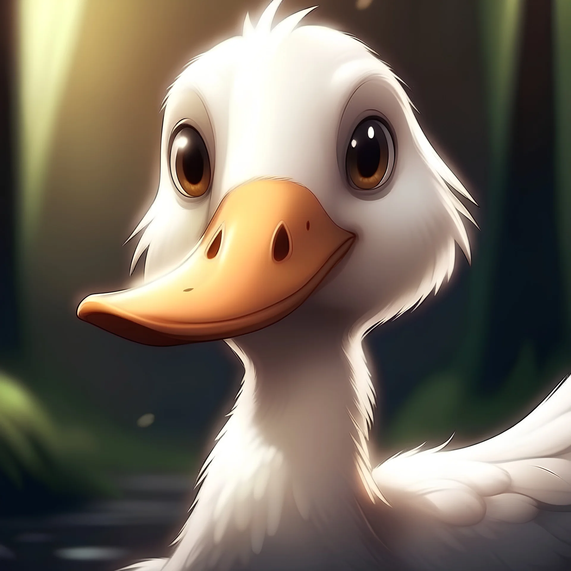 cute goose, anime, looks at the viewer with beady eyes