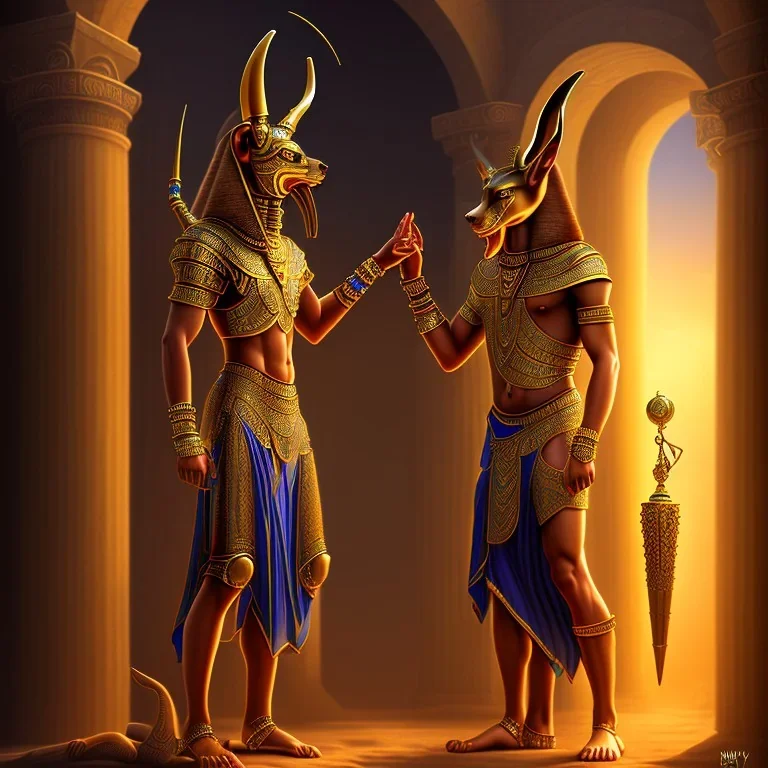 A magic door opening to Anubis with woman, high quality, high details , hd, hyper realistic, magic style ,