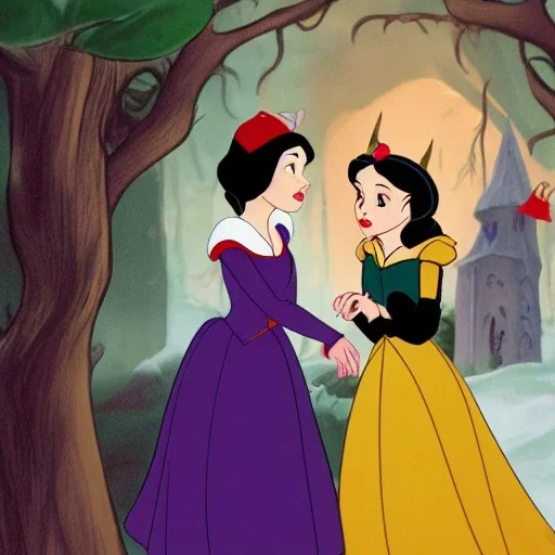 Snow White meets a witch selling poisoned apples