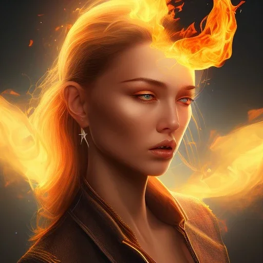 Portrait of a Lady on Fire, full body, hyper realistic, illustrated,