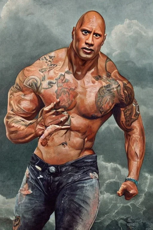 Dwayne the rock Johnson painted in rococo style