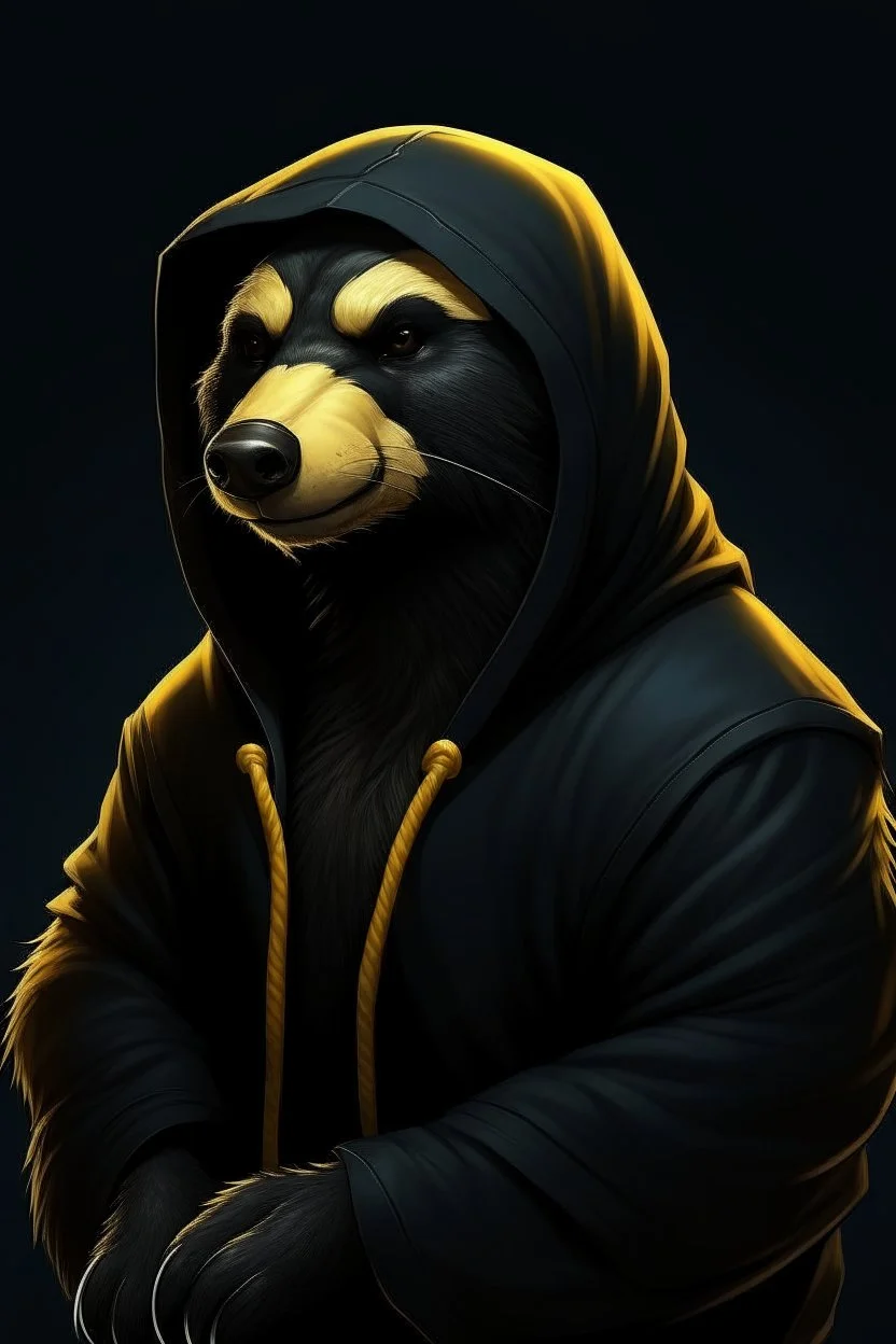 regal looking cyber honey badger wearing a black hoodie