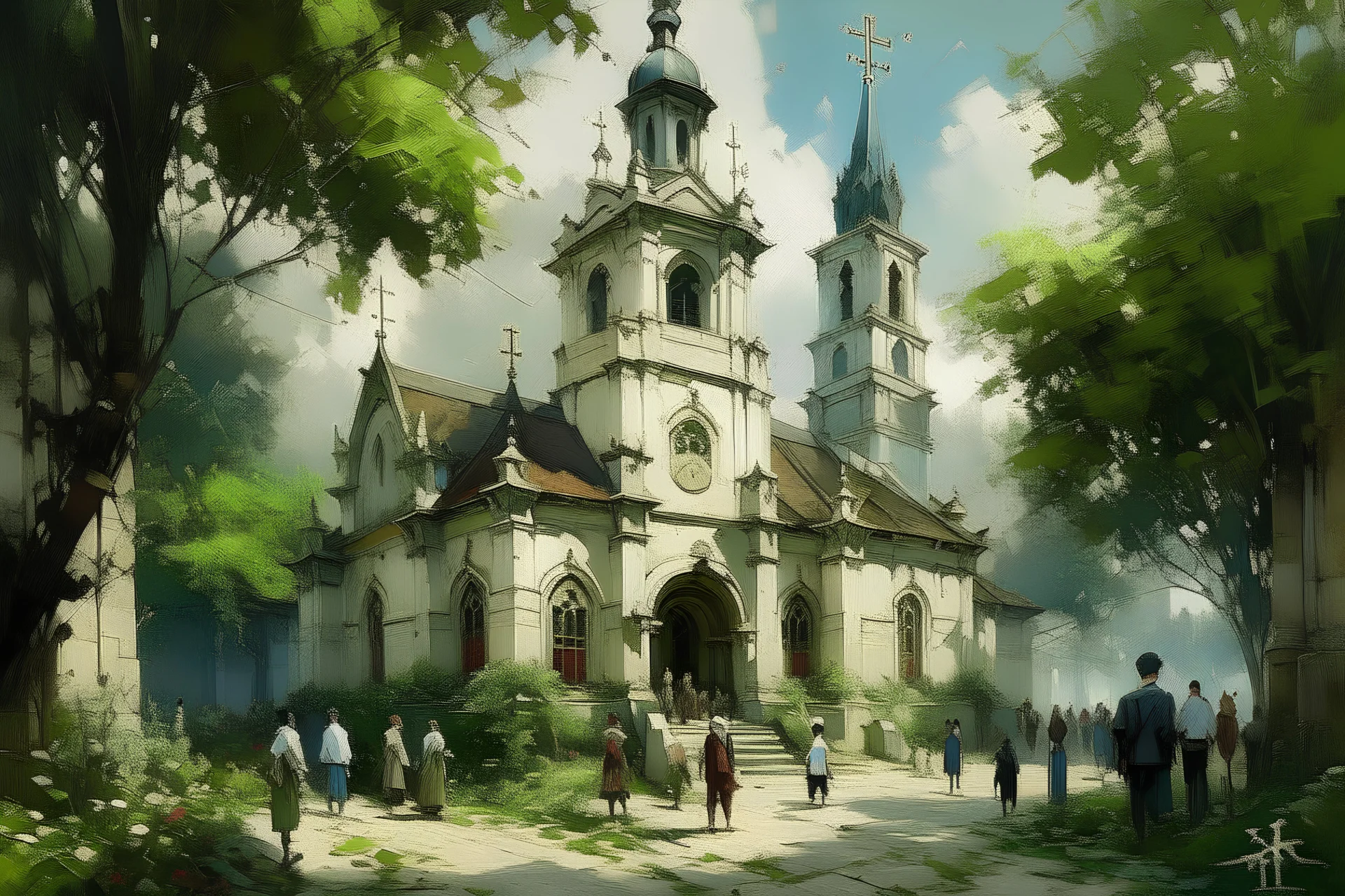 A church of life in daylight painted by Zhang Lu