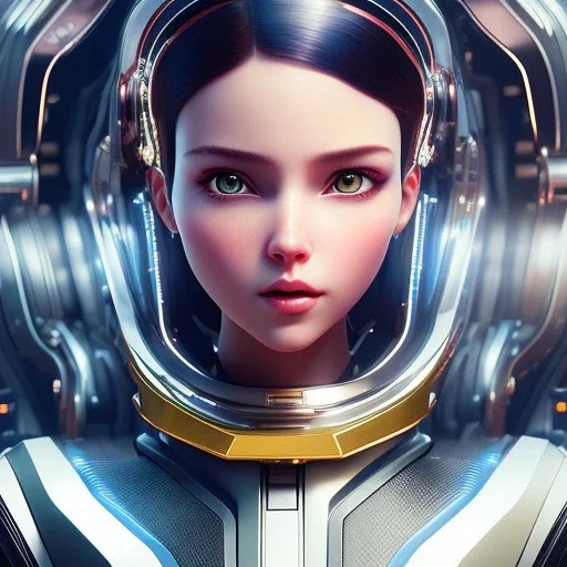 Extremely detailed and elaborate pixar style anamorphic cute cyborg girl with big eyes art by Ilya Kuvshinov with an intricate metal shield. Sci-fi futuristic fantasy realistic visually stunning deep colors colorful 4k 8k IMax CryEngine face tattoo,