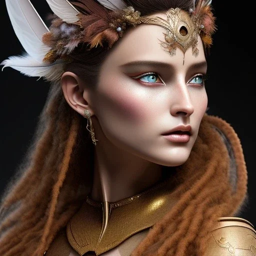 woolitize, neytiri, rusty metal, feathers, Dryad, fae, sidhe, ominous, nature, plants, wildflower, facepaint, dnd character portrait, intricate, oil on canvas, masterpiece, expert, insanely detailed, 4k resolution, retroanime style, cute big circular reflective eyes, Pixar render, unreal engine cinematic smooth, intricate detail , soft smooth lighting, soft pastel colors