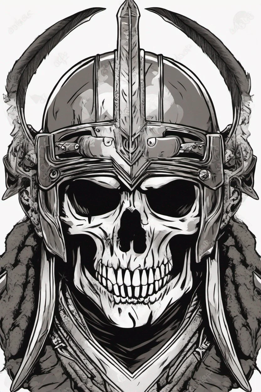 WARRIOR skull helmet, comic style, portrait