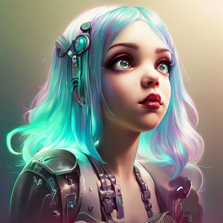 singer Melanie Martinez face, beautiful cyberpunk, hyperdetailed, hair two tones,