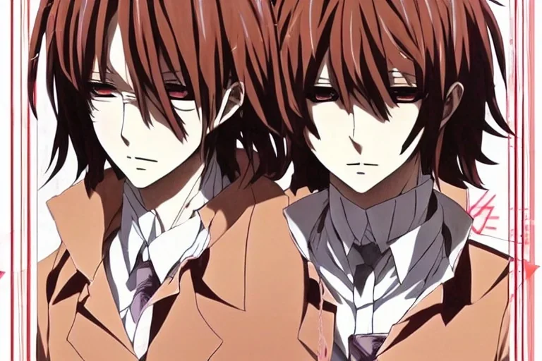 Detailed pretty anime boy, brown hair with blonde strips, keep head in frame, headshot, glaring, brown eyes, covered in bandages, looking serious, illustration, digital painting, only one character, color scheme red, wearing many bandages, Osamu Dazai inspired, anime inspired, manga, dazai, red hair, Chuuya, pretty, scruffy, angry, brooding, manga inspired, small nose, long lower eyelashes, handsome, widows peak, headshot, glaring, cute, wearing a bandage on neck, small nose, scruffy hair