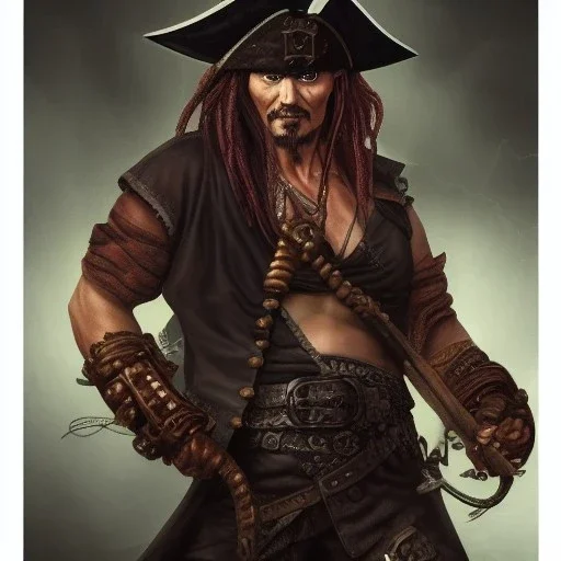 ultra realistic illustration, hulking herculean johnny depp as a rogue pirate thief from baldurs gate and diablo, intricate from baldurs gate, elegant, highly detailed, digital painting, artstation, concept art, smooth, sharp focus, illustration, art by artgerm and greg rutkowski and alphonse mucha