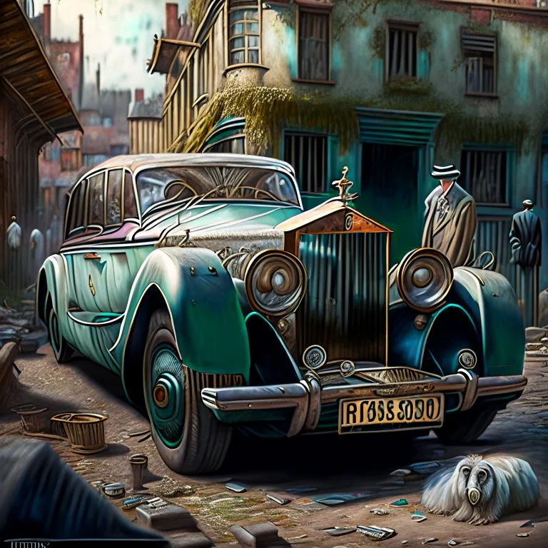 Masterpiece, a old retro rolls royce parks in a ghetto and is surrounded by the poor curious people, high quality, highres, detail enhancement, by Beatrix Potter, Baptiste Monge, Kevin Sloan, Modifiers: highly detailed digital painting elegant extremely detailed fantasy intricate 8k photorealistic very attractive high detail award winning imperial colors fantastic view hyperrealistic ultra detailed 4K 3D high definition crisp quality Unreal Engine colourful hdr very cute matte background Ultra