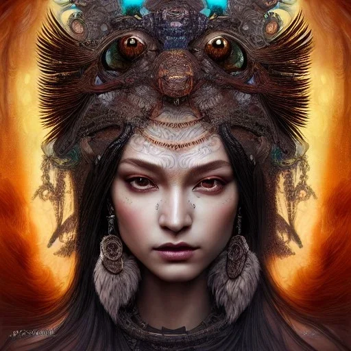 Insanely detailed photograph of an elaborate beautiful hawk goddess intricate glowing skin eyes intricate face hair lashes fur dress hyperdetailed painting by Anna Dittmann Huang Guangjian and Dan Witz CGSociety ZBrush Central fantasy art album cover art 4K 64 megapixels 8K resolution HDR Greek shiny space colours jewelry celestial hair eyes light"