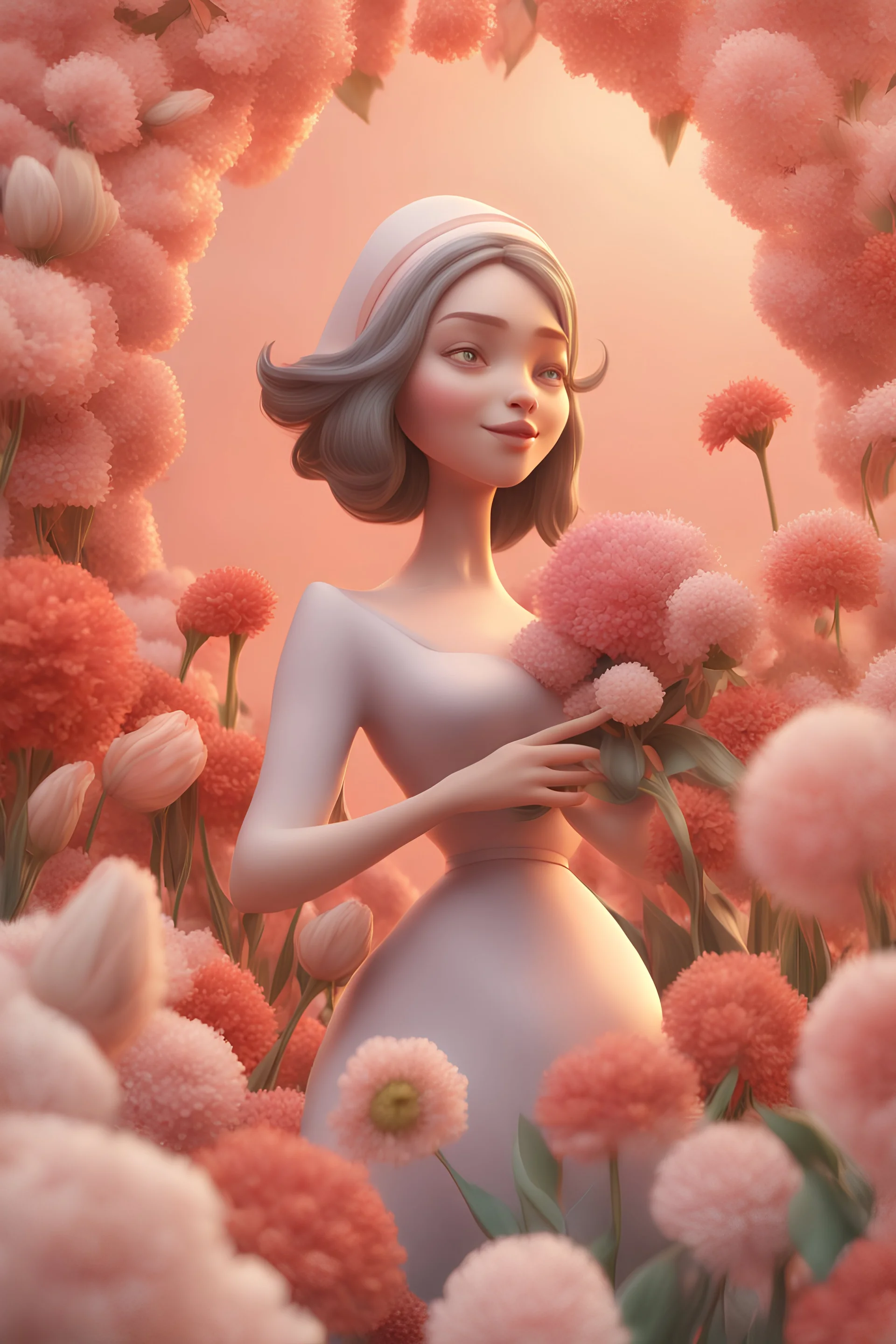 3D illustration of Woman Day on a background with flowers, illustration, smooth 3d digital art, exquisite thee-dimensional rendering, 4K, blender, c4d, octane render , disney style 3d light, Zbrush sculpt, concept art, Zbrush high detail, pinterest Creature Zbrush HD sculpt, neutral lighting, 8k detail