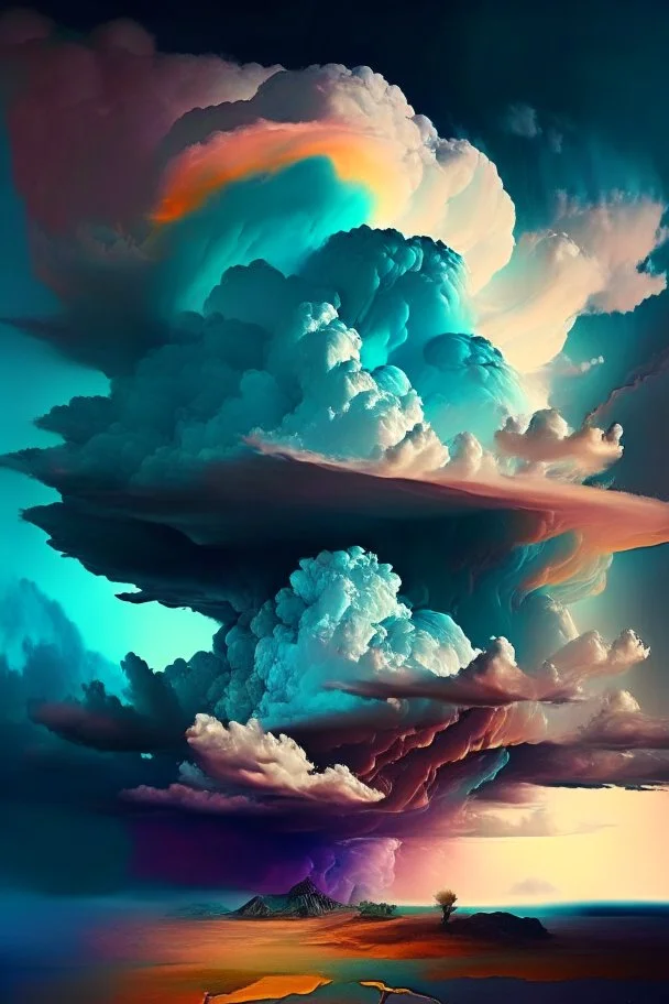 Phantasy landscape with dramatic cloud in analogous color