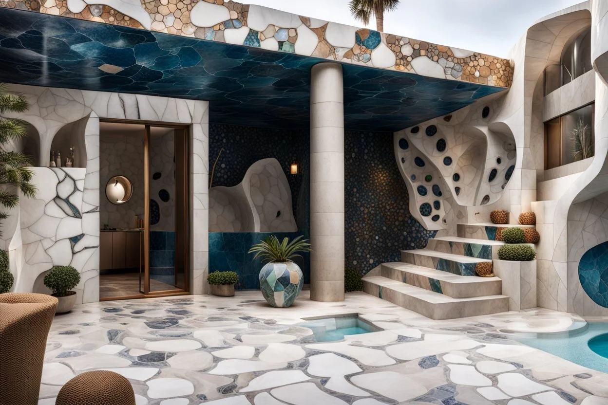 mixed styles, Gaudi, pool, marble