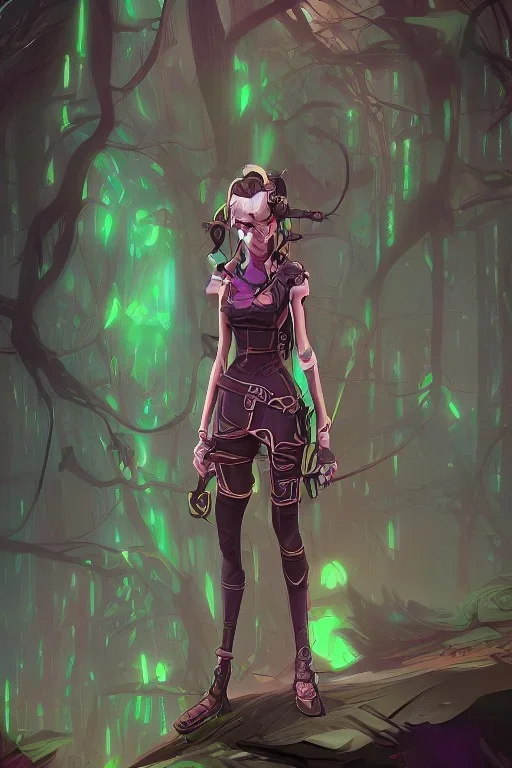 steampunk elf in a neon dystopian forest