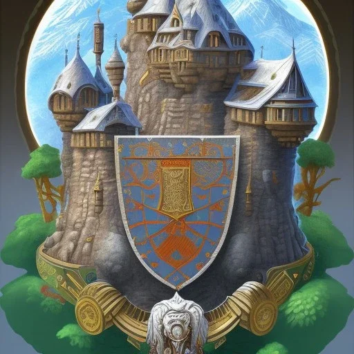 fantasy setting, coat of arms of a troglodyte city in the moutains, very detailed