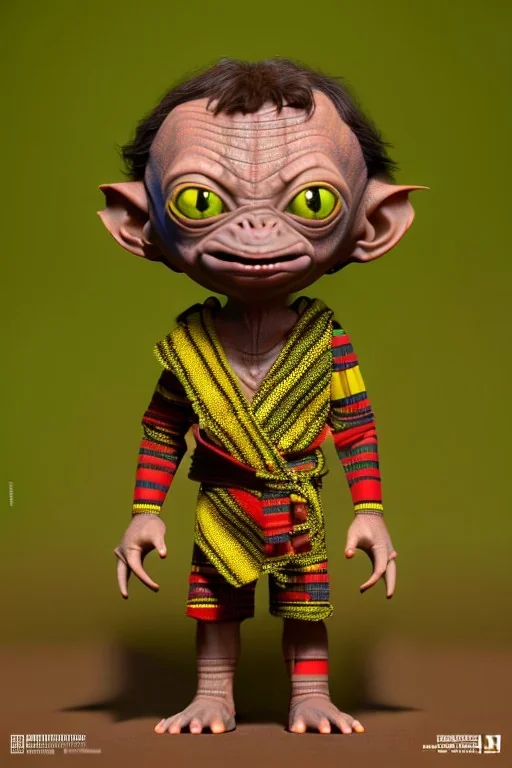 smeagol in Kente, cinematic, ghana colours, african pattern, engraved, lord of the rings, high detail