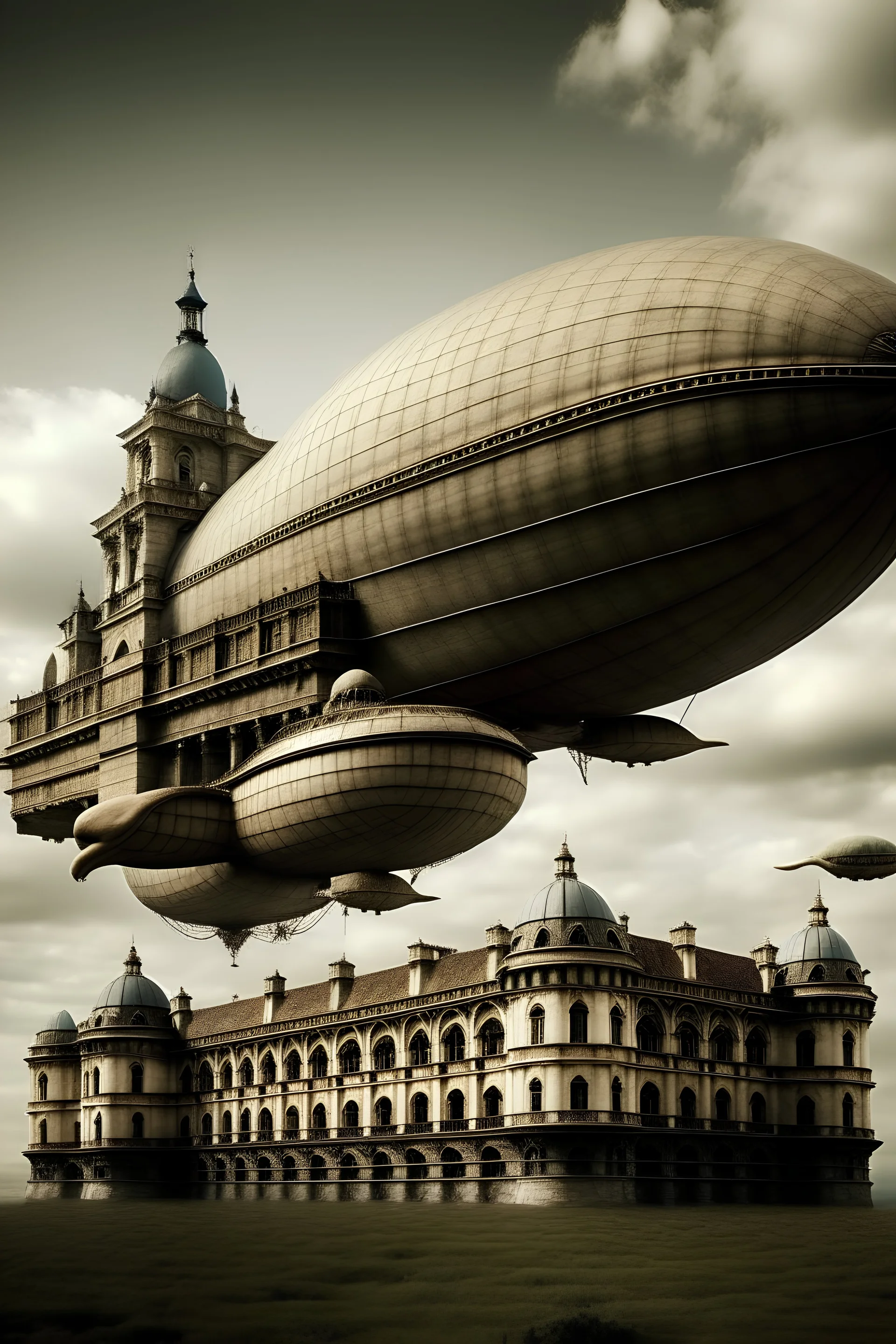 rome design castle with zeppelins flying