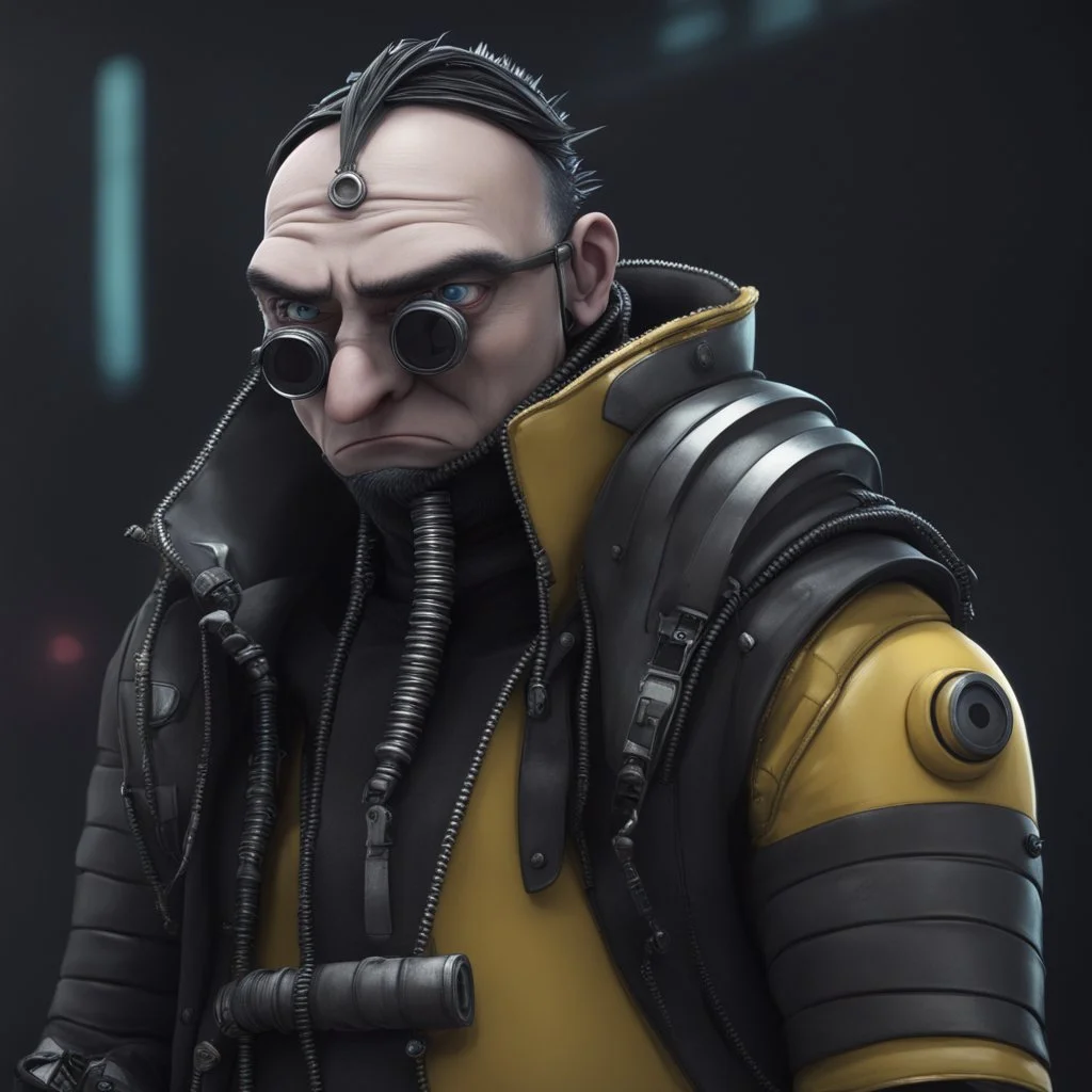 Gru from minions in the style of cyber punk