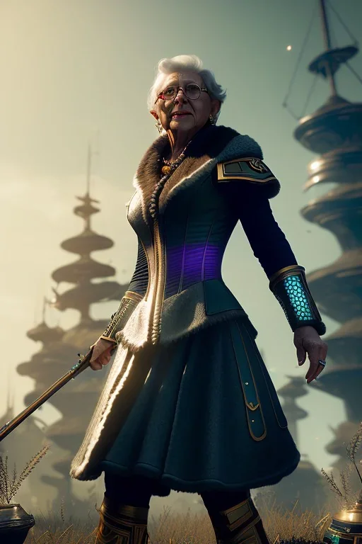 grandma, warrior, full body, corset, deep colours, atmospheric, realistic, unreal engine, cinematic lighting, octane render, 8k.