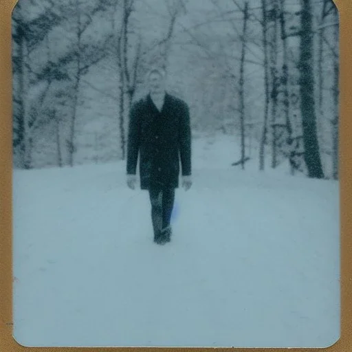 cryptid cretin in the snow polaroid vintage style realistic