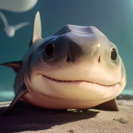 Cute shark,deep water unreal 5, octane render, cinema4d, redshift render, hyper realistic, cenematic, vibrancy, synthwave, retouch, centered, dynamic lighting, dramatic lighting, 4k, highly detailed, attractive beautiful, realistic, virtual reality, epic composition, holographic,